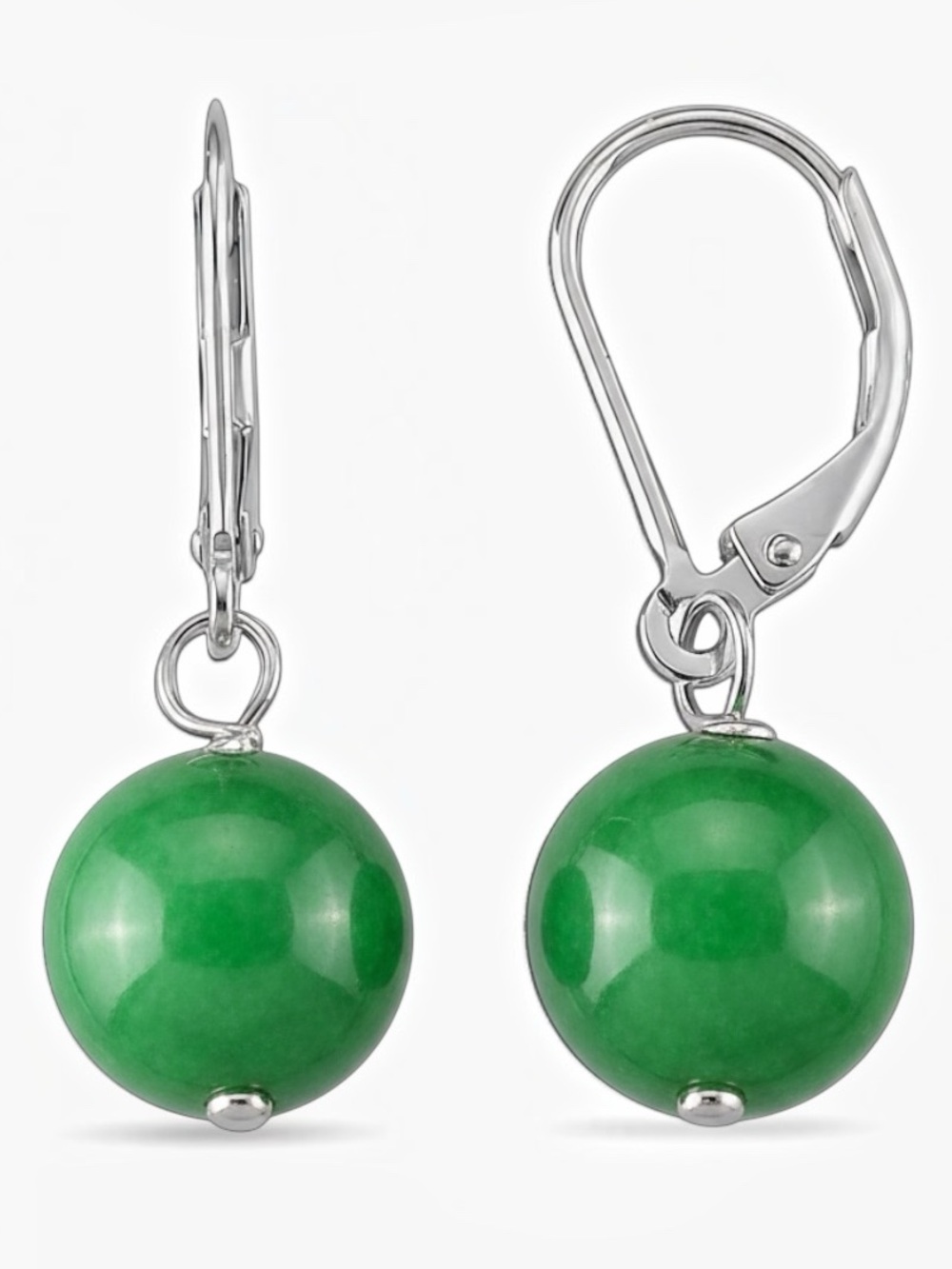 DJoy Womens Verdant Green Jade Round Drop Dangle Earrings Sterling Silver New